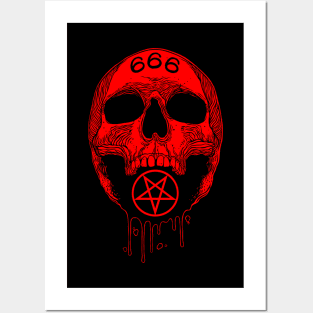666 skull pentagram Posters and Art